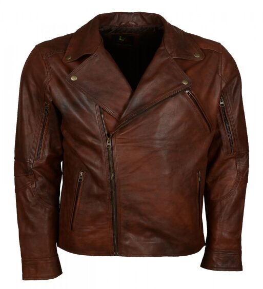 Men's Vintage Brown Leather Biker Jacket