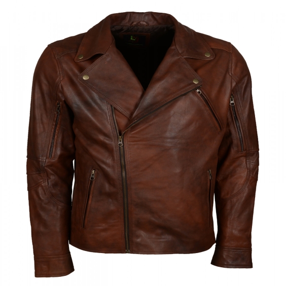 Men's Vintage Brown Leather Biker Jacket