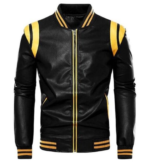 Men's Yellow & Black Casual Biker Leather Jacket