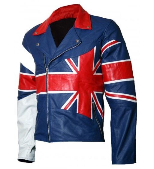 Men's Patriot UK Flag Biker Leather Jacket