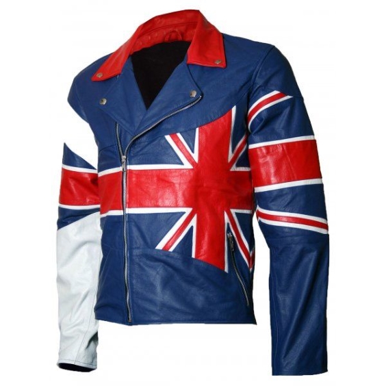 Men's Patriot UK Flag Biker Leather Jacket