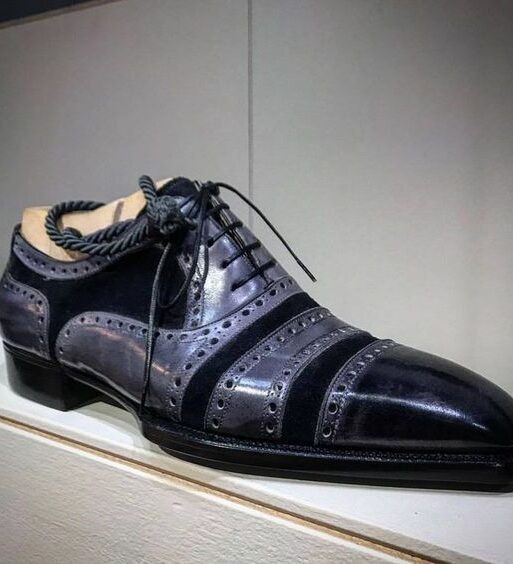 Men's Grey & Black Cap Toe Oxfords