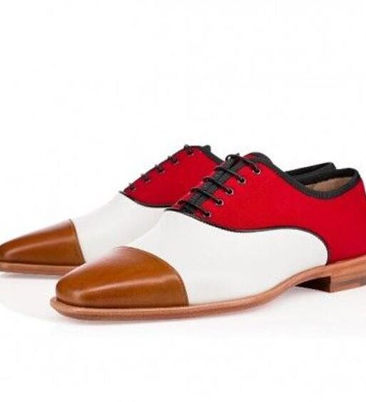 Handmade Men's Tri Tone Suede Leather Cap Toe Oxford Shoes