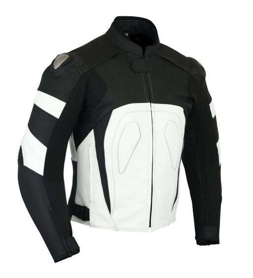 Black & White Moto Sports Biker Leather Jacket