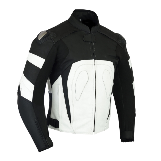 Black & White Moto Sports Biker Leather Jacket