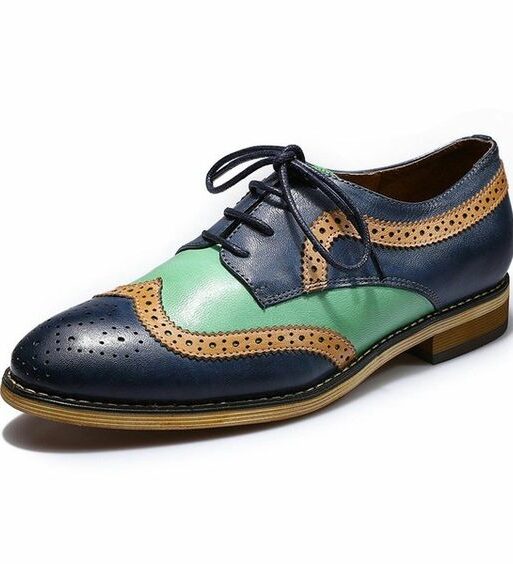 Handmade Men's Tri Tone Genuine Leather Wingtip Oxford Shoes