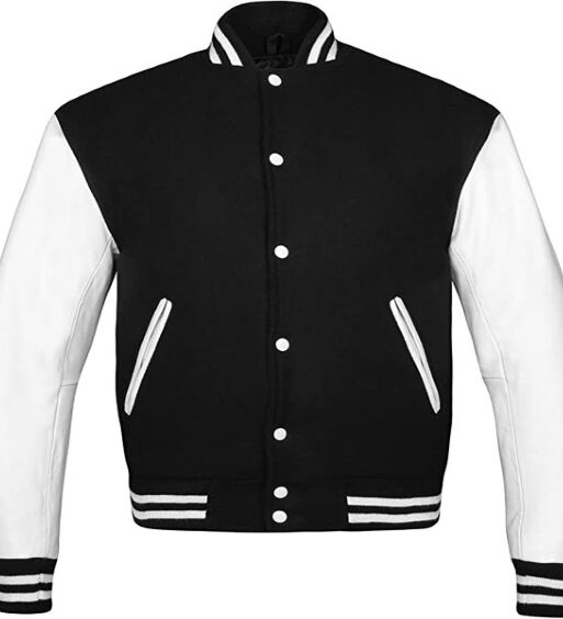 Men's Black & White Varsity Baseball Bomber Leather Jacket