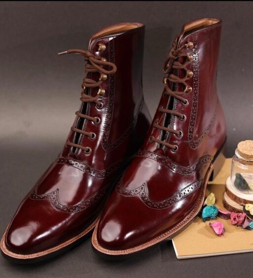 Men's Brown Patina Leather Wingtip Ankle High Boots