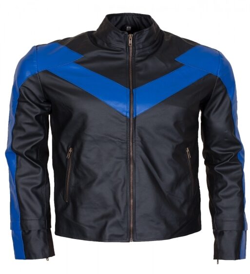 Men's Blue & Black Bat Nightwing Leather Jacket
