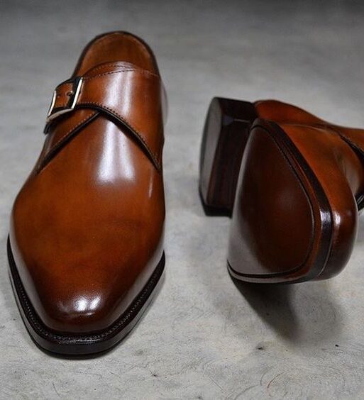 Handmade Men's Brown Leather Monk Style Formal Shoes