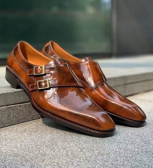 Men's Brown Patina Leather Double Monk Dress Shoes