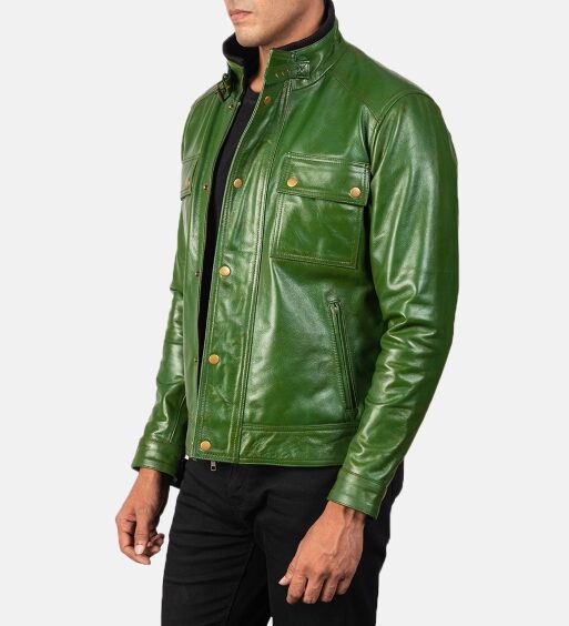 Men's Green Distressed Genuine Leather Jacket