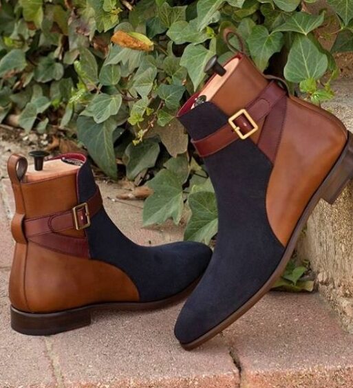 Men's Brown & Blue Suede Leather Jodhpur Boots