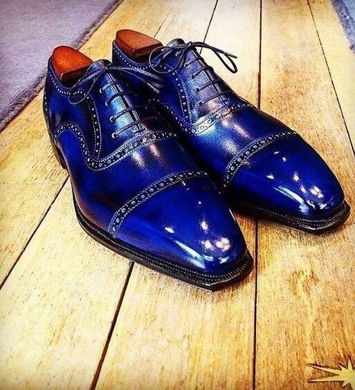 Men's Genuine Blue Patina Leather Oxford Shoes