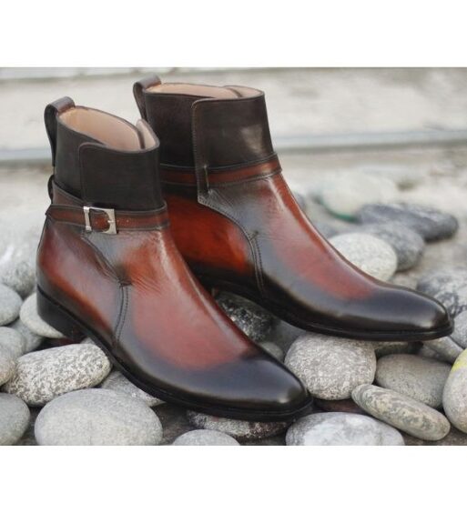 Handmade Men's Brown Patina Leather Jodhpur Boots