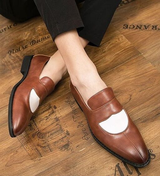 Men's Brown & White Leather Penny Loafers