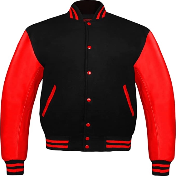Men's Red & Black Varsity Baseball Bomber Leather Jacket