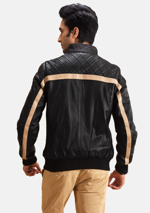 Men's Genuine Black Leather Bomber Jacket