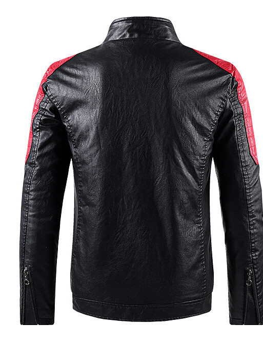 Men's Black & Red Biker Leather Jacket