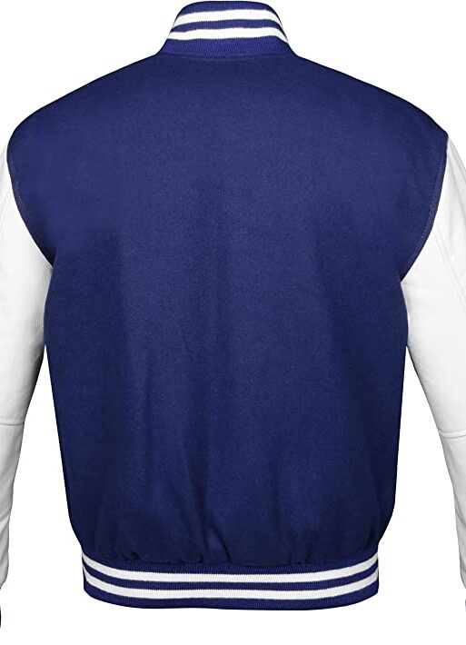 Men's Blue & White Varsity Baseball Bomber Leather Jacket