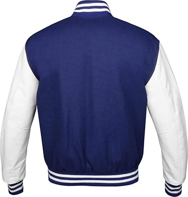 Men's Blue & White Varsity Baseball Bomber Leather Jacket - Image 1