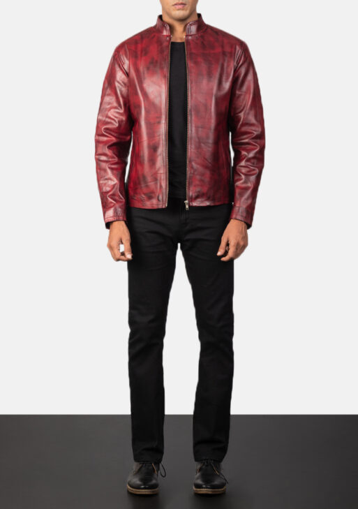 Men's Burgundy Distressed Genuine Leather Jacket