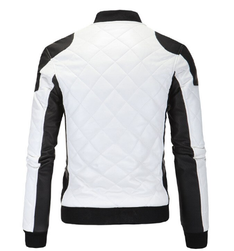 Black & White Quilted Style Genuine Leather Jacket