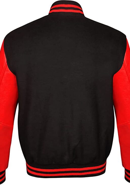Men's Red & Black Varsity Baseball Bomber Leather Jacket