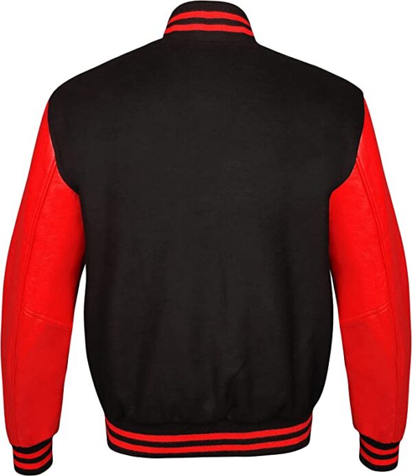 Men's Red & Black Varsity Baseball Bomber Leather Jacket - Image 1