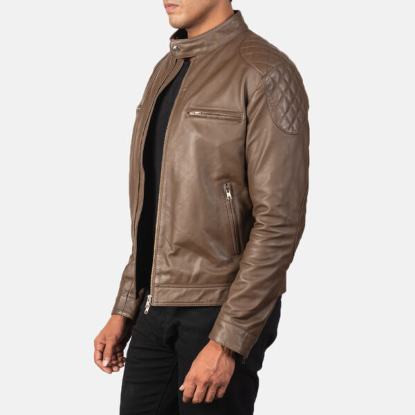Men's Mocha Genuine Leather Biker Jacket - Image 1