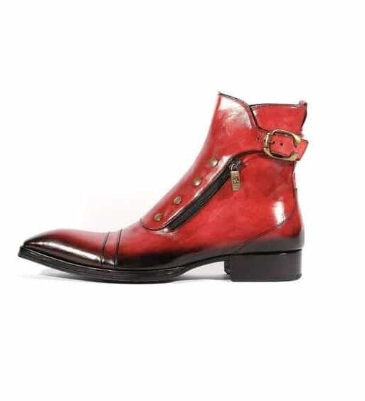 Men's Red Patina Leather Ankle High Military Boots