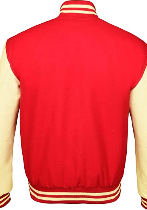 Men's Red & Cream Varsity Baseball Bomber Leather Jacket