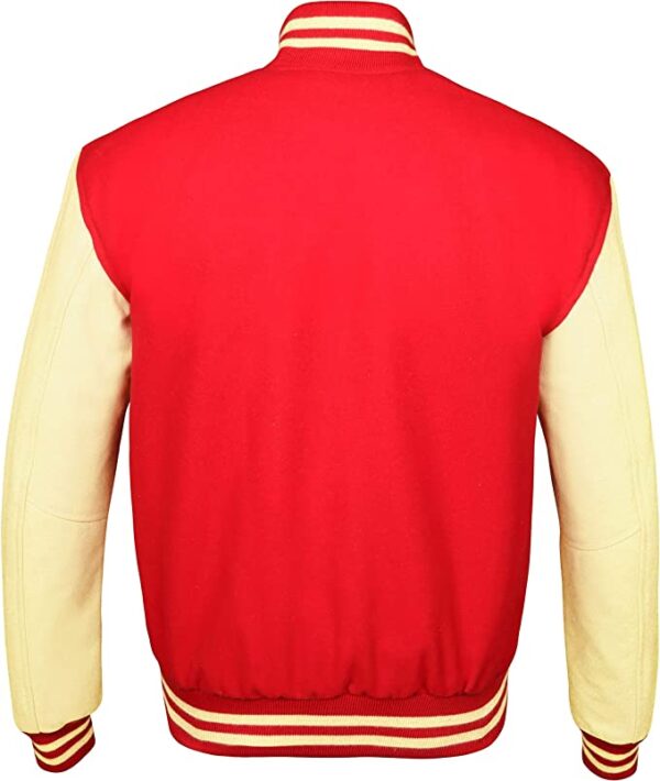 Men's Red & Cream Varsity Baseball Bomber Leather Jacket - Image 1