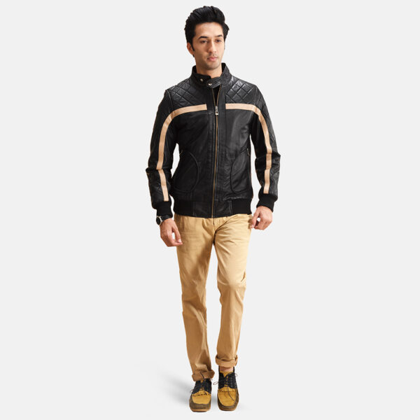 Men's Genuine Black Leather Bomber Jacket - Image 2