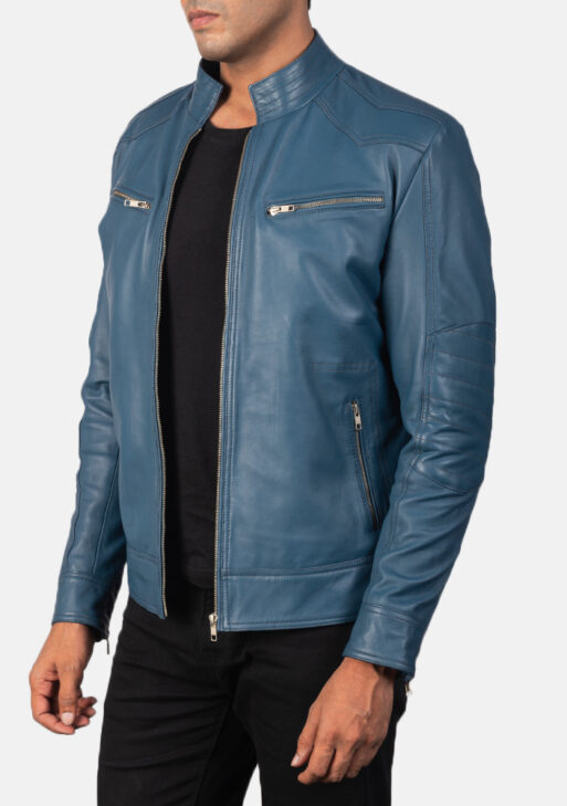 Men's Blue Genuine Leather Biker Jacket