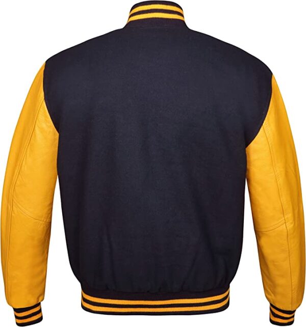 Men's Yellow & Navy Blue Varsity Baseball Leather Jacket - Image 2