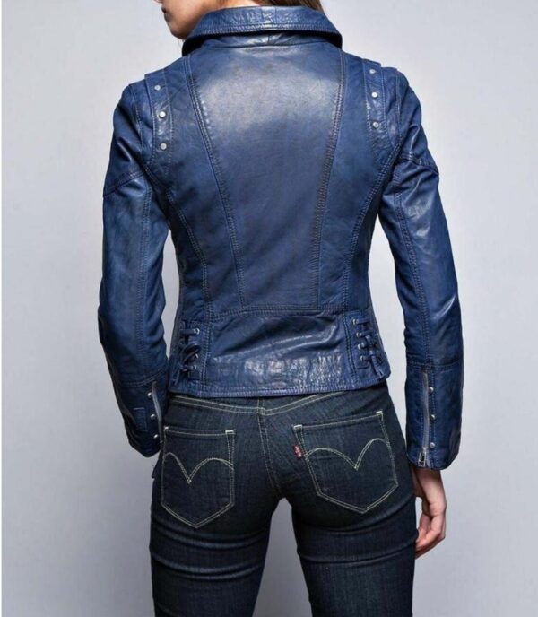 Women's Dark Blue Slim Fit Leather Jacket - Image 1