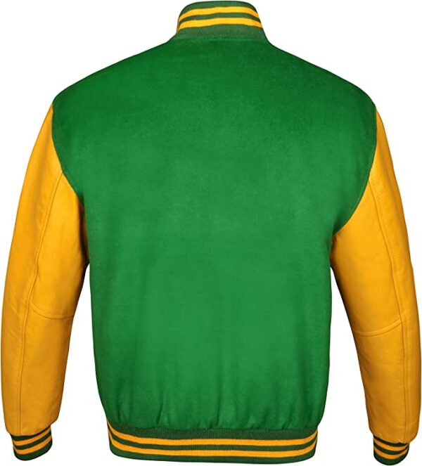 Men's Green & Yellow Varsity Baseball Bomber Leather Jacket - Image 1