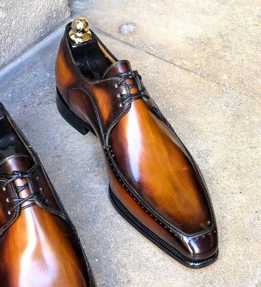 Men's Tan Brown Patina Leather Derby Shoes