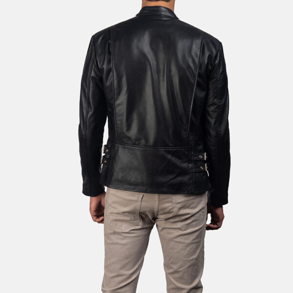 Men's Black Genuine Leather Zipper Jacket - Image 2