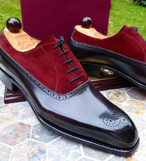 Men's Black & Maroon Suede Leather Oxford Shoes