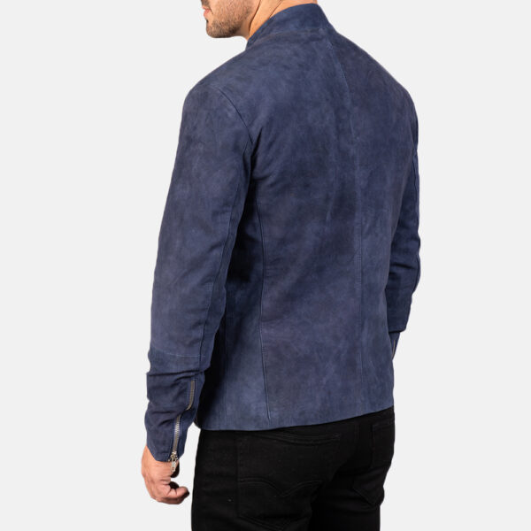 Men's Navy Blue Genuine Suede Leather Jacket - Image 2