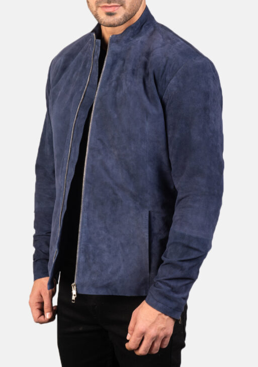 Men's Navy Blue Genuine Suede Leather Jacket