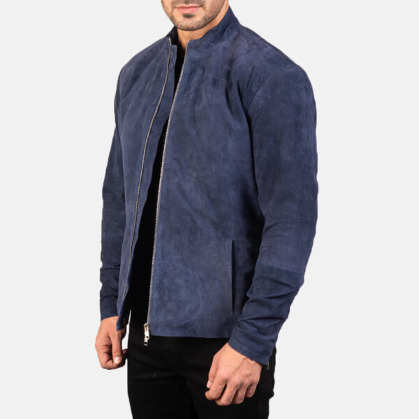 Men's Navy Blue Genuine Suede Leather Jacket - Image 1