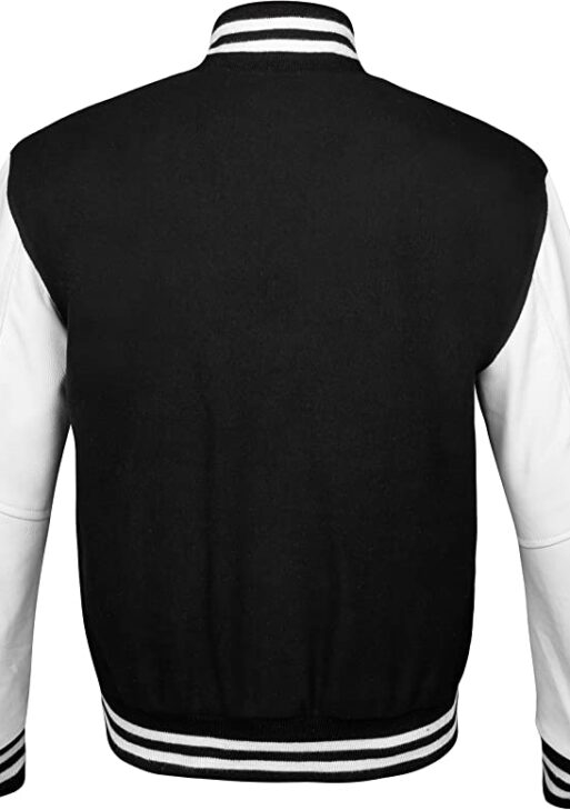 Men's Black & White Varsity Baseball Bomber Leather Jacket