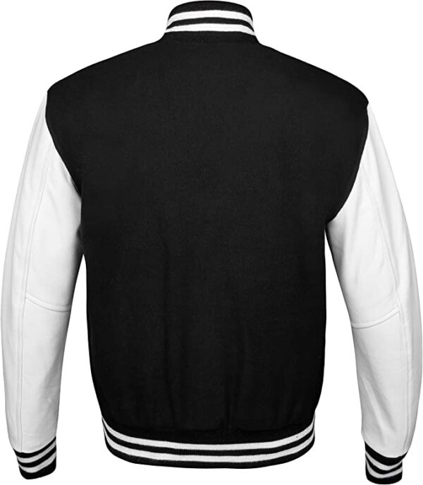 Men's Black & White Varsity Baseball Bomber Leather Jacket - Image 1