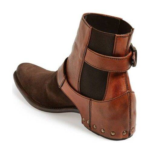 Men's Brown Suede Leather Ankle High Buckle Up Boots