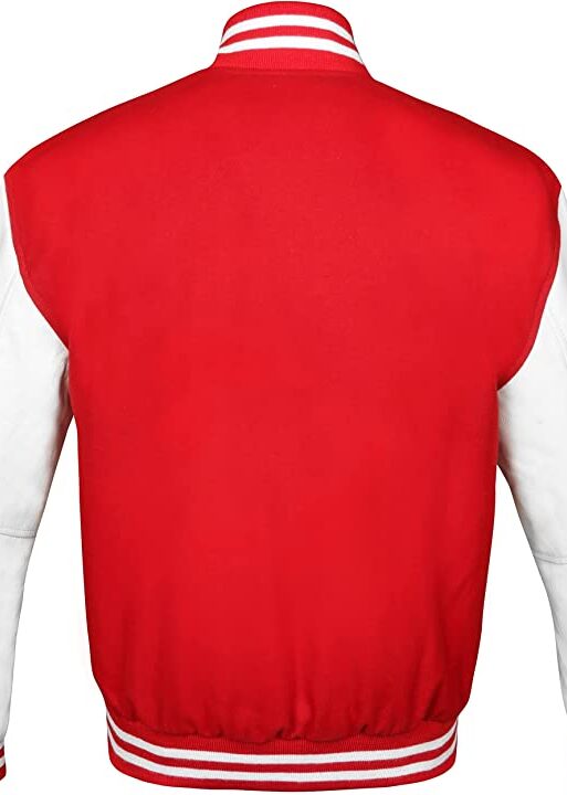Men's Red & White Varsity Baseball Bomber Leather Jacket
