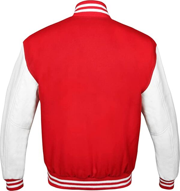 Men's Red & White Varsity Baseball Bomber Leather Jacket - Image 1