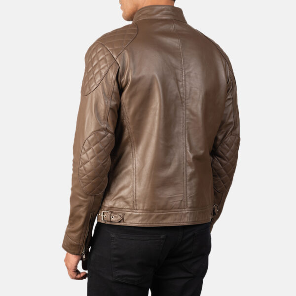 Men's Mocha Genuine Leather Biker Jacket - Image 2